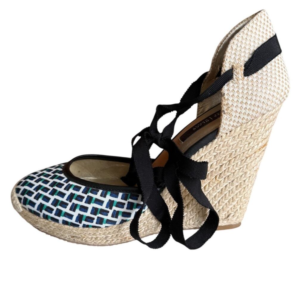 White House Black Market WHBM Preppy Fabric Espadrille Wedge Sandals 7.5